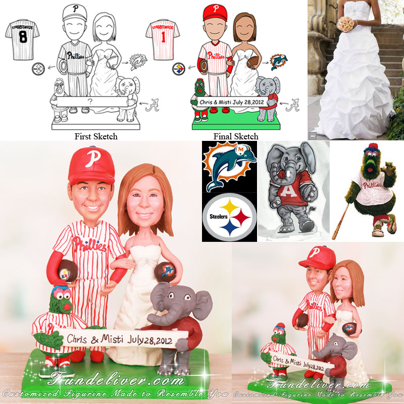 Football Cake Topper with Philly Phanatic and Big Al Mascots